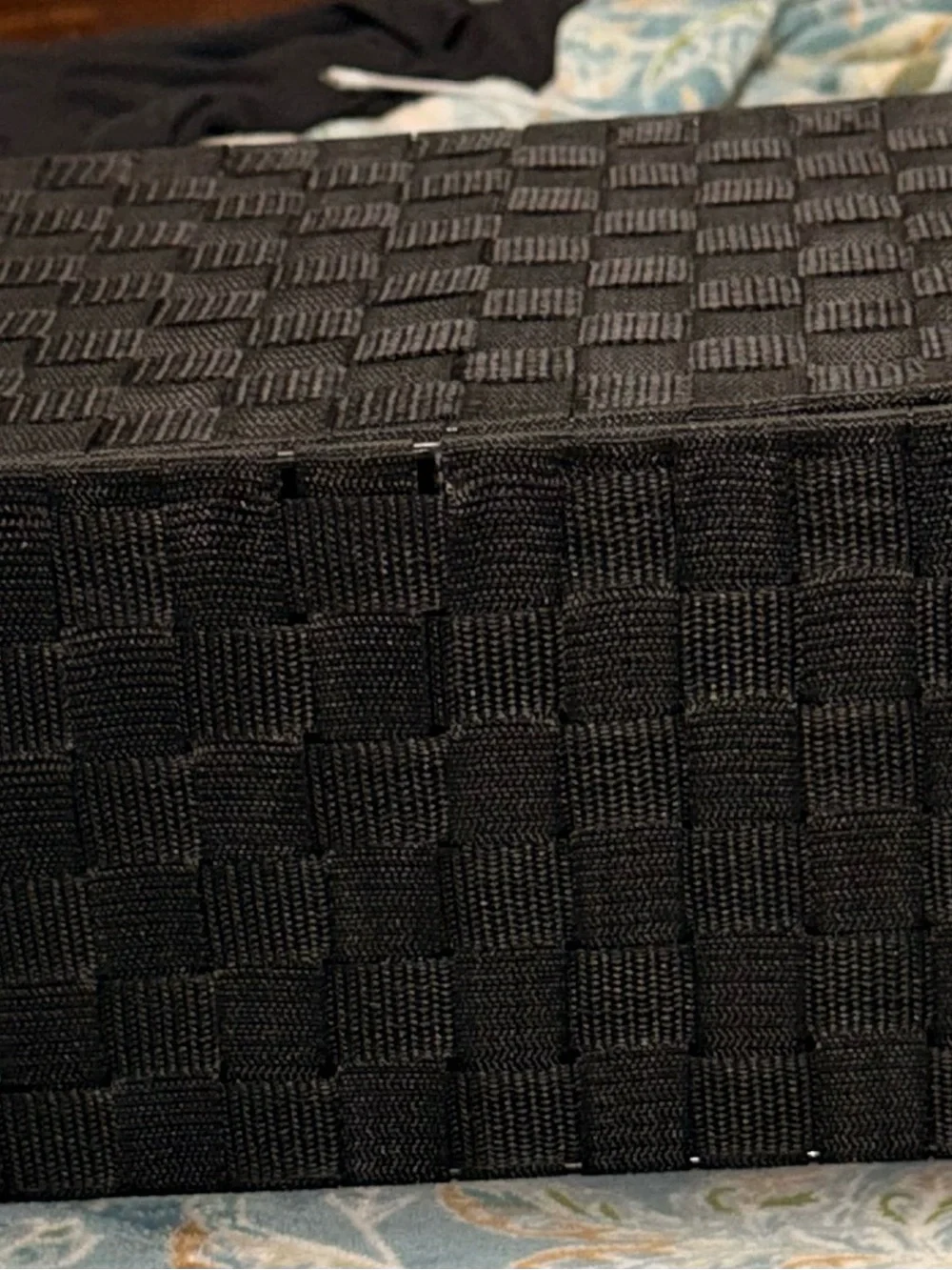 Black Woven Fabric Storage Box Wire Frame Organizer Bin With Attached Lid Handle